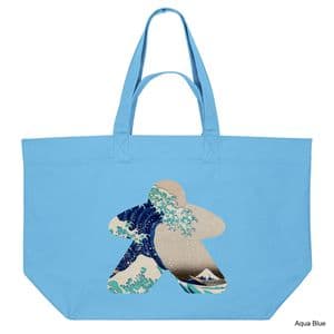 Aqua Blue Hokusai Wave Meeple Shopping Bag