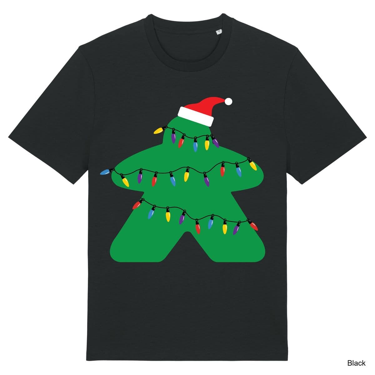 Black Christmas Lights Meeple T-Shirt