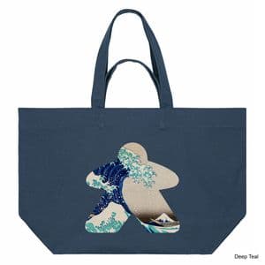 Deep Teal Hokusai Wave Meeple Shopping Bag